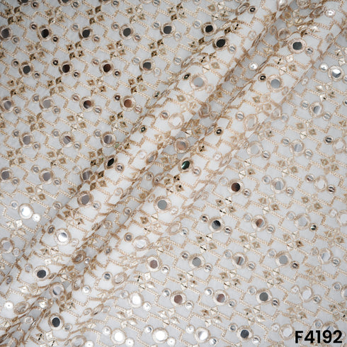 Dyeable Mirror Work Zari Sequins Embroidered  Georgette Fabric- F4192